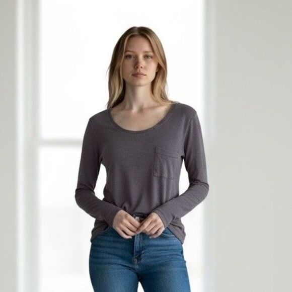 Rag & Bone Slub Knit Long Sleeve Shirt Women's XS Round Neck Dark Gray *FLAW* - Picture 1 of 15